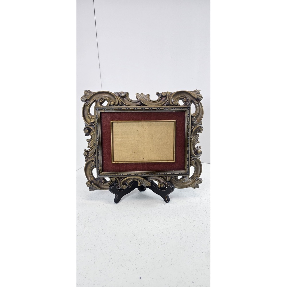 VTG Syroco Style Ornate Picture Frame Burgundy Gold‎ Hollywood Regency 5 x 3.25